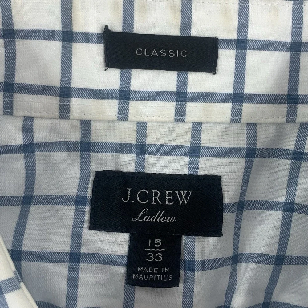 J.Crew Ludlow Dress Shirt Men's‎ 15-33 Blue White Classic-Fit Cotton Button Down
